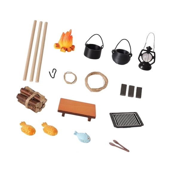 Misright Detailed Doll House Camping Scene Set with Simulatetion Fire Pit Stacked Wood