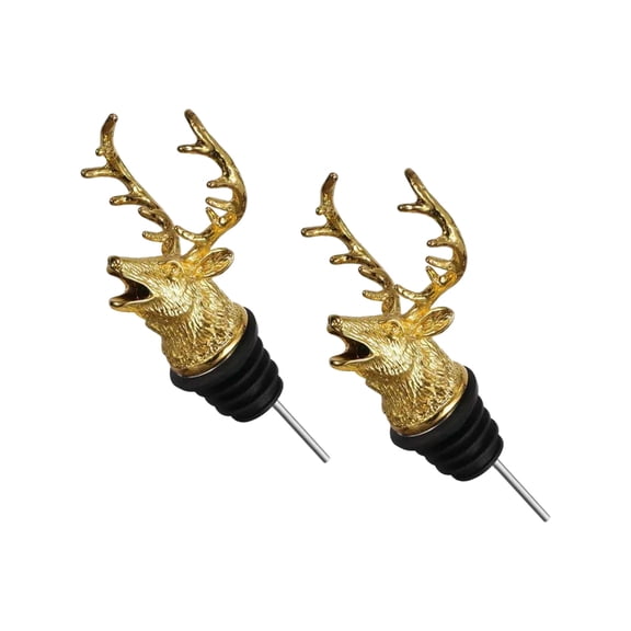 Misright 2 Pack Steel Deer Head Liquor Pourer with Leak Stopper for Wine Bottles Kitchen Use