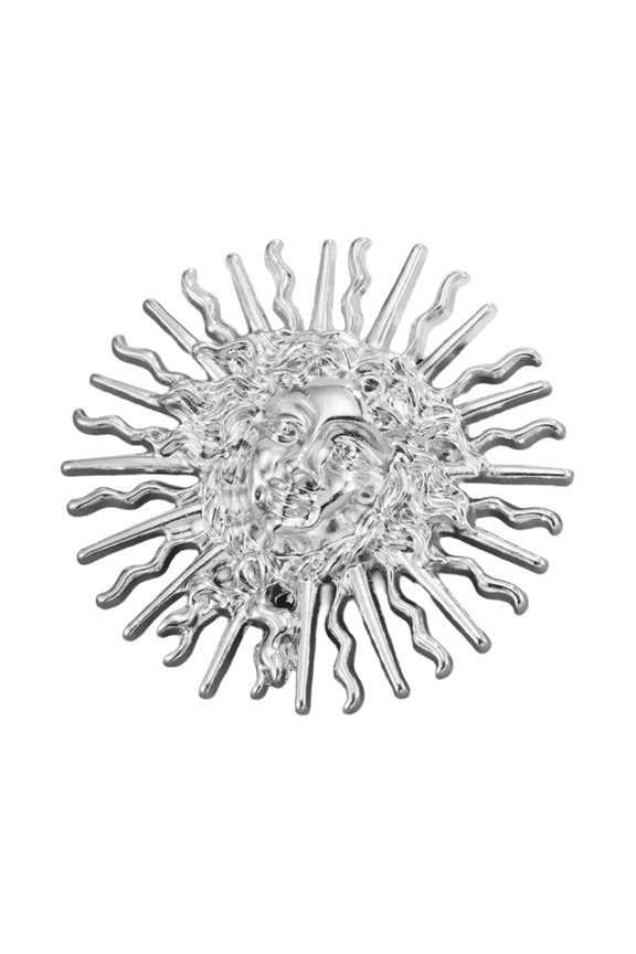 Elegant Sun Goddess Embossed Brooch In Gold And Silver Zinc Alloy Design