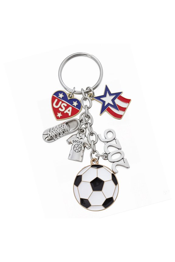 Fashionable Soccer Fan Accessory Heart Shaped Key Ring With Flag Detailing
