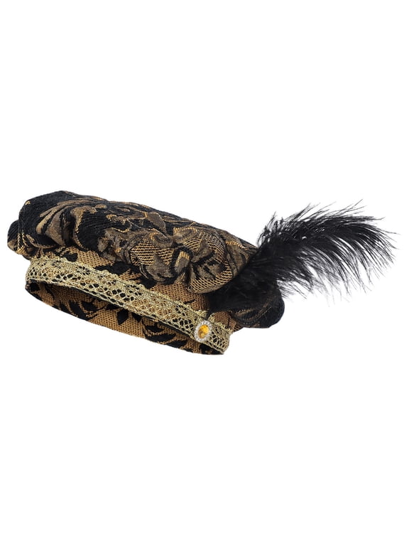 Medieval Tudors Hat with Feathered Renaissances Muffin Hat Tudors Flat Cap Minstrels Costume Hats Headwear for Men