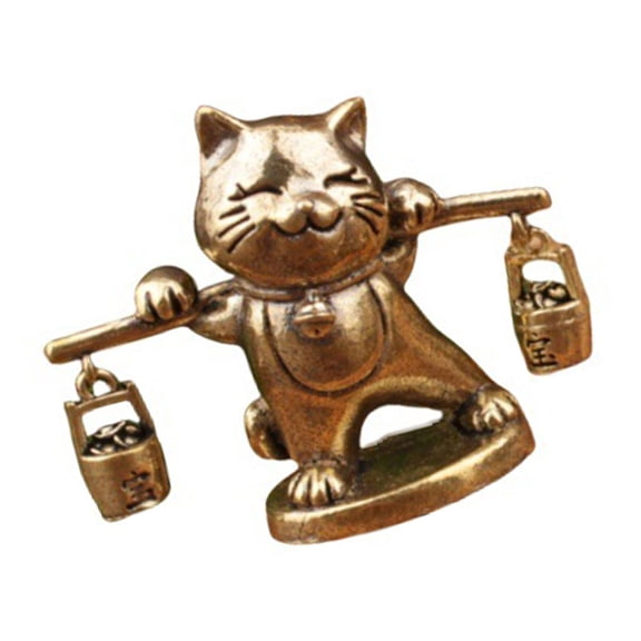 Misright Metal Wealth Cats Figurine Carving Antique Cultural Accent Tabletop Ornament