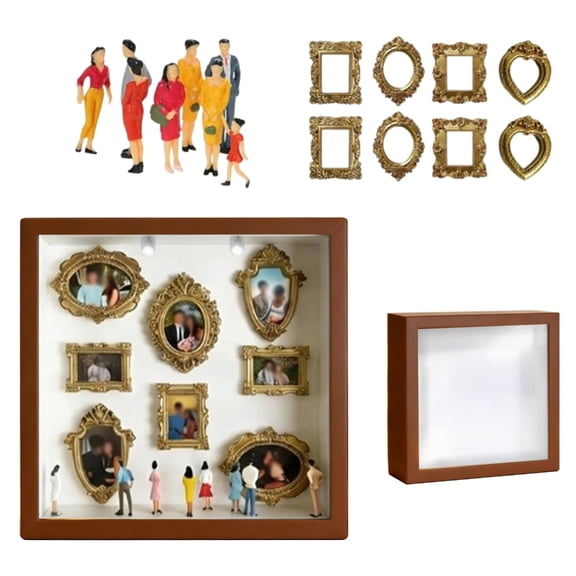 Misright Miniature Museums Silhouetted Box Personalize Photo Shadows Box Display with Figurines and Gold Picture Frame Decors