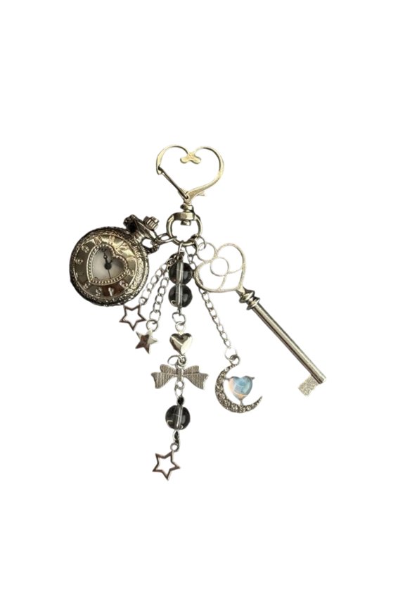 Moon And Star Decorated Pocket Watch Keychain Toss Open Mixture Key Owner