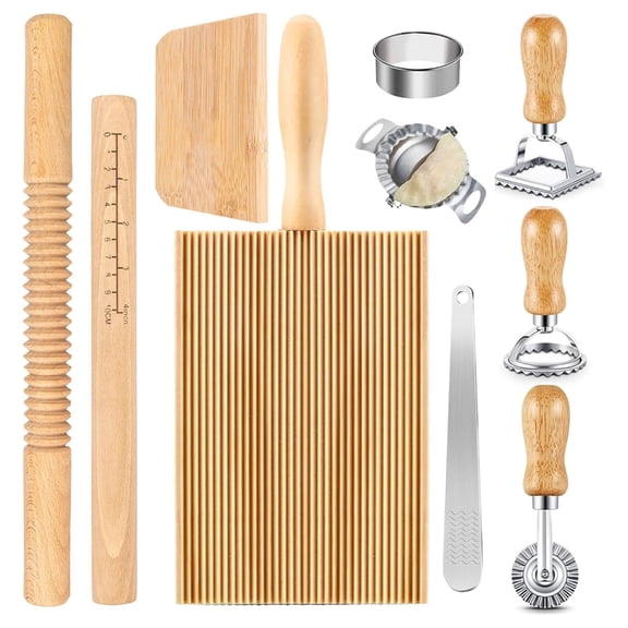 Misright Multifuntional Pastas Making Essentials Wood Rolling Pin and Dough Cutter