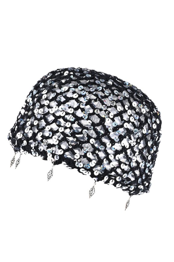 Open Weave Crochet Cap with Disc Trim, Evening Outfit Accessory