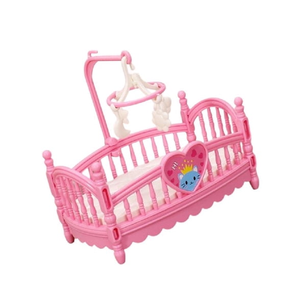 Misright Pink Crib 1:12 Realistic Model Mini Crib Decorative Pretend Play Toy