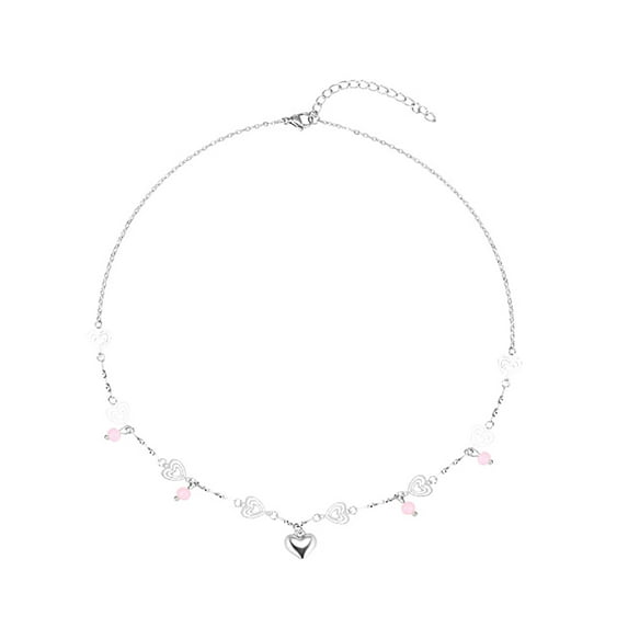 Misright Pink Crystal Heart Pendant Necklace Elegant Collar Choker Fashion Jewelry