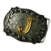 Misright Quick Install Western Belt Buckle with Initial Center Detail