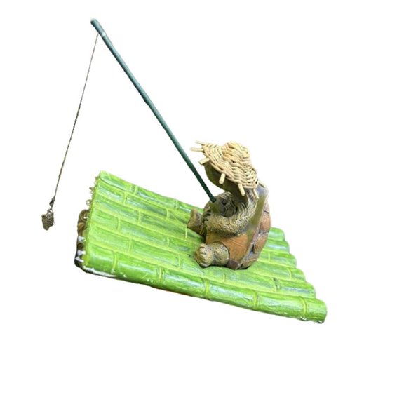 Misright Resins Floating Bamboos Raft Fishing Turtles Statue For Yard Pond Decoration