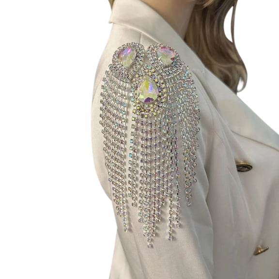 Misright Retro Rhinestones Tassels Epaulet For Uniform Jackets Costume Embellishments