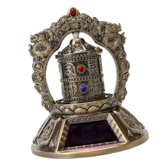 Misright Solar Buddhas Scriptures Wheel Solars Powered Tibetan Wheel Ornament Desk Car Interior Dashboard Decors