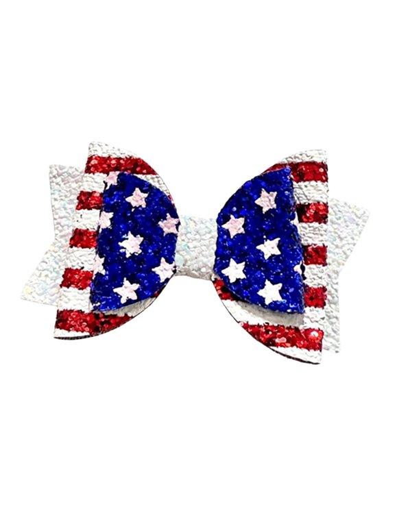 Star Stripe Bowknot Hair Clip Women Girl Patriotic Independence Day Barrette