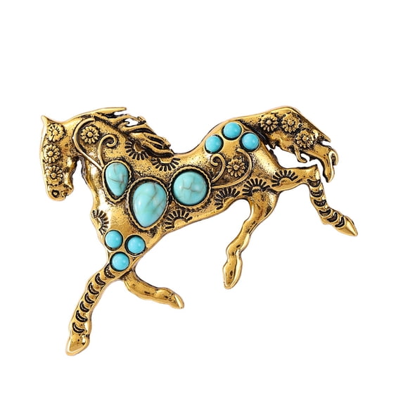 Misright Trendy Horse Brooch Pin Embellished Simulated Turquoise for Enhancing Clothing Chinese Zodiacal Pin