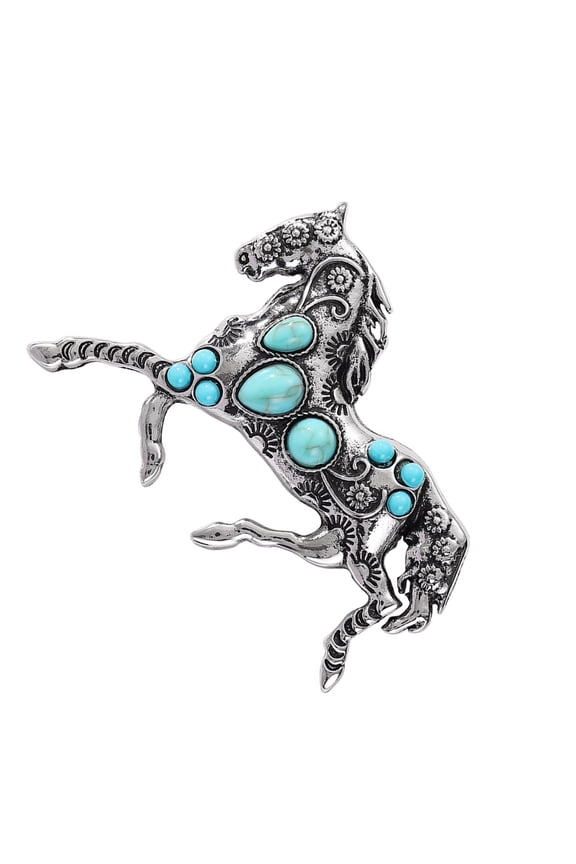 Trendy Horse Brooch Pin Embellished Simulated Turquoise for Enhancing Clothing Chinese Zodiacal Pin