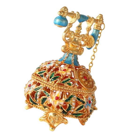Misright Telephone Box for Jewelry Storage with Enamel Detail and Cover