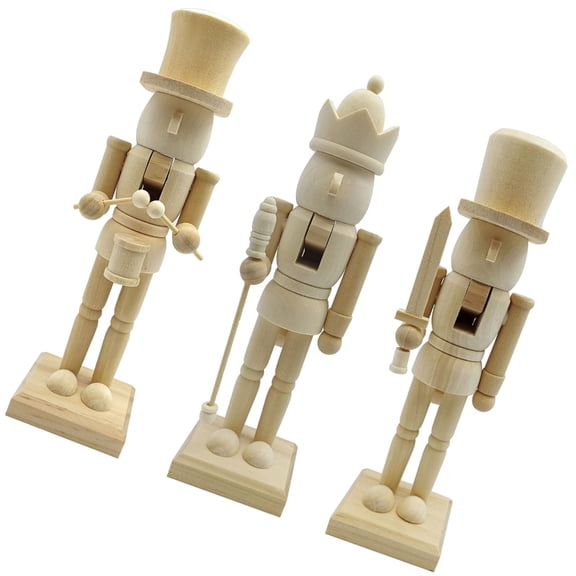 Misright Unpainted Wood Nutcrackers Christmas King Soldiers Unfinished Puppet Figures