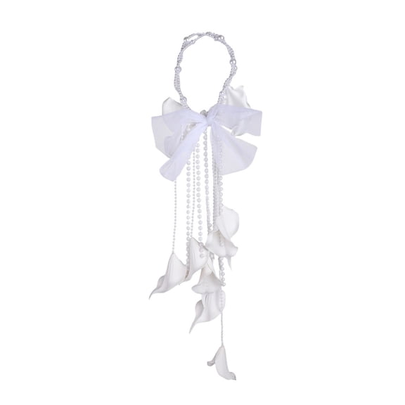 Misright Waterfall Pearls Faux Calla Bridal Bouquet For Wedding Ceremony Keepsakes