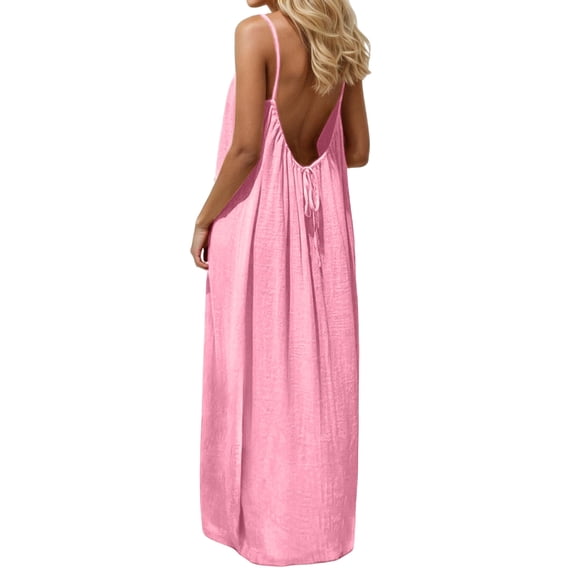 Misright Women's Backless Flowy Beach Maxi Dress