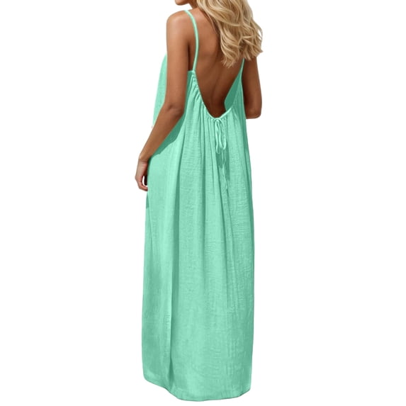 Misright Women's Backless Flowy Beach Maxi Dress