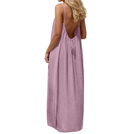 Misright Women's Backless Flowy Beach Maxi Dress