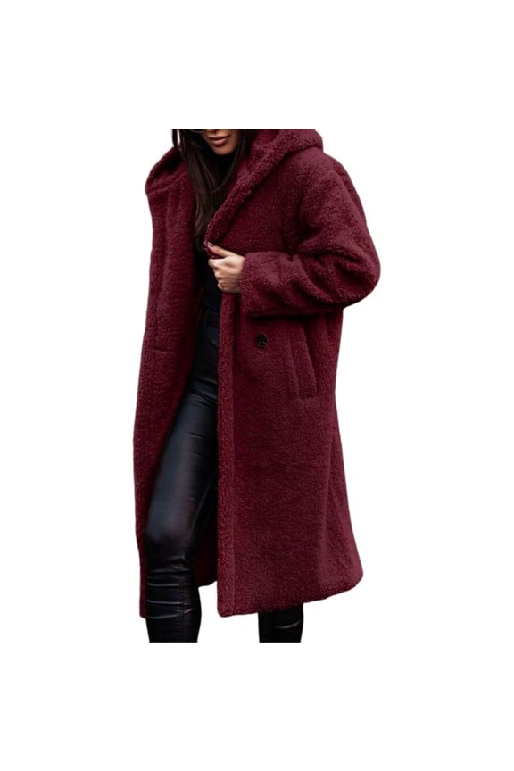 Women's Long Oversized Polyester Synthetic Fleece Jacket Hooded for Warmth