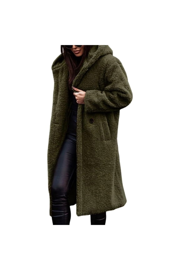 Women's Long Oversized Polyester Synthetic Fleece Jacket Hooded for Warmth