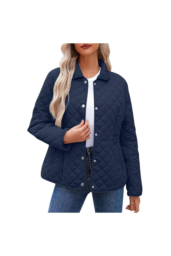Misright Women's Oversized Down Lightweight Button Quilted Coat Long Sleeves Pocket Down Coat