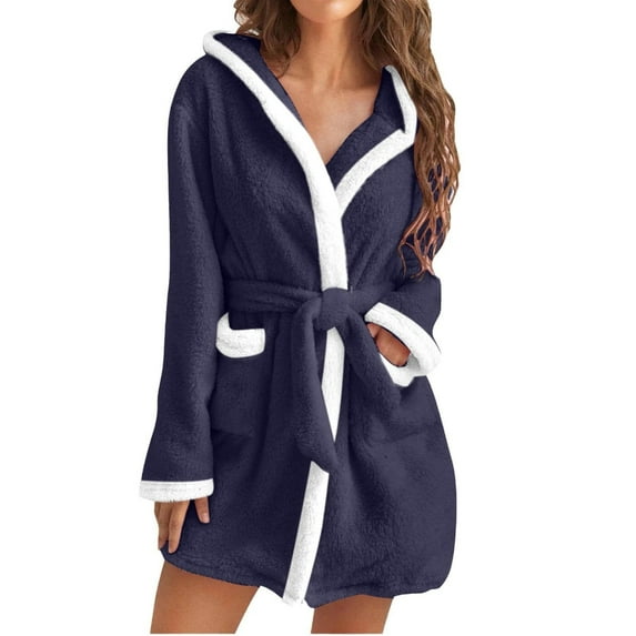 Misright Womens Hooded Bathrobe Fleece Robe Super Soft Plush Robe Sleepwear with Pockets