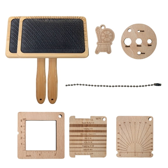 Misright Wool Carders Wood Winding Control Card Yarn Gauge Knitting Measuring Tool