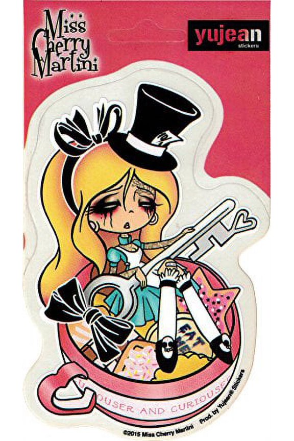 Miss Cherry Martini - DEES ALICE - 4.75" x 3.2" - Extra Long Lasting, In/Outdoor, Weather/UV Resistant, Clear Back, Die-