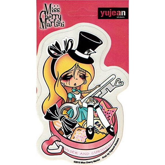 Miss Cherry Martini - DEES ALICE - 4.75" x 3.2" - Extra Long Lasting, In/Outdoor, Weather/UV Resistant, Clear Back, Die-