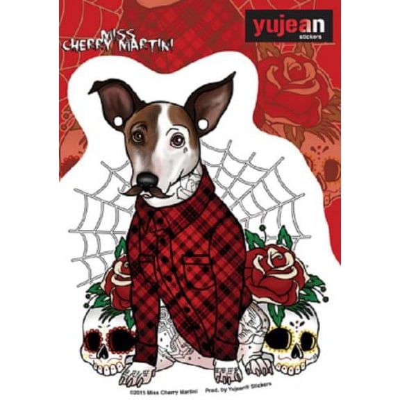 Miss Cherry Martini - MONTE Mustachioed Dog - 4.5" x 4" - Extra Long Lasting, All Weather/UV Resistant, Die-Cut Vinyl ST