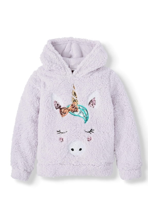 Girls 4-16 Sequin Critter Plush Sherpa Pullover Hoodie