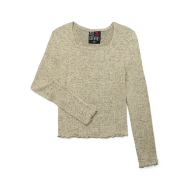 Miss Chievous Girls Brushed Square Neck Top with Lettuce Edge, Sizes 4-16