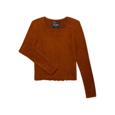 Miss Chievous Girls Brushed Square Neck Top with Lettuce Edge, Sizes 4-16