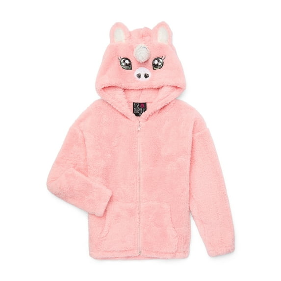 Miss Chievous Girls Faux Fur Critter Zip Up Hoodie, Sizes 4-16