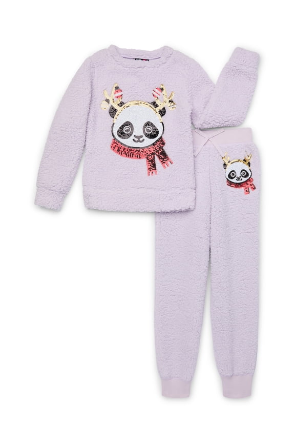 Girls Faux Shearling Christmas Sweatshirt and Joggers Set, 2-Pieces, Sizes 4-16