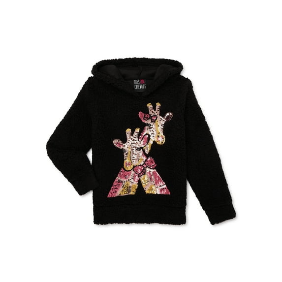 Miss Chievous Girls Sequin Critter Faux Sherpa Pullover Hoodie, Sizes 4-16