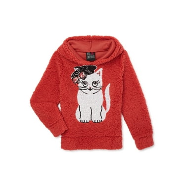 Miss Chievous Girls Sequin Critter Faux Sherpa Pullover Hoodie, Sizes 4-16