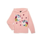 Miss Chievous Girls Sequin Critter Faux Sherpa Pullover Hoodie, Sizes 4-16