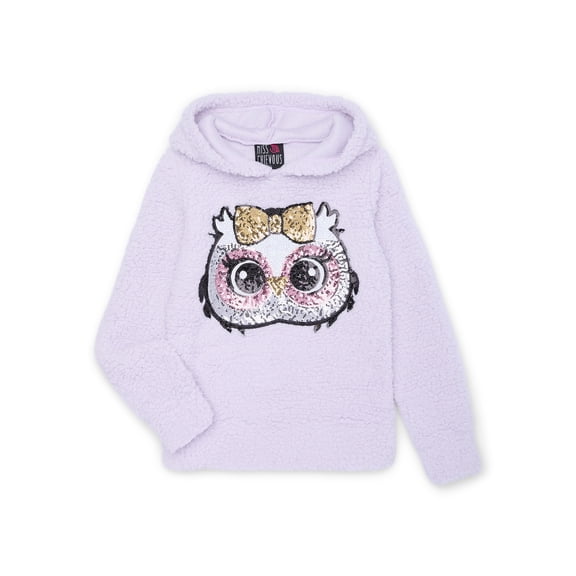 Miss Chievous Girls Sequin Critter Plush Faux Shearling Hoodie, Sizes 4-16