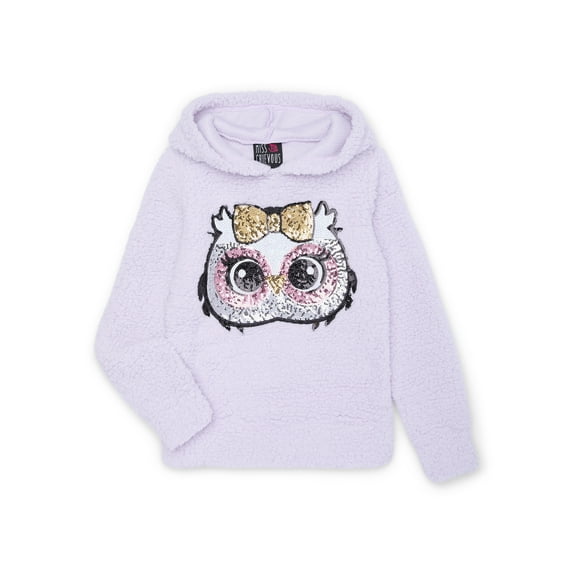 Miss Chievous Girls Sequin Critter Plush Faux Shearling Hoodie, Sizes 4-16