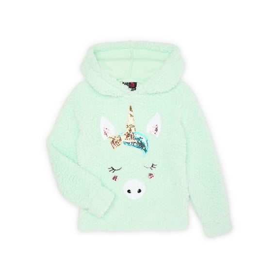 Miss Chievous Girls Sequin Critter Plush Faux Shearling Hoodie, Sizes 4-16