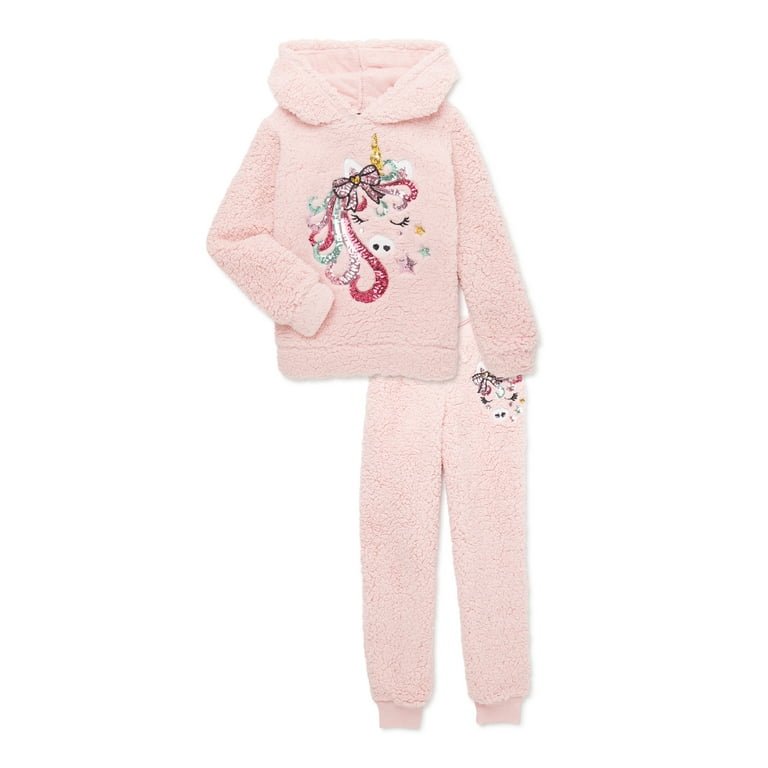 Miss Chievous Girls Sherpa Unicorn Hoodie and Matching Jogger 2 Piece Outfit Set Sizes 4 16