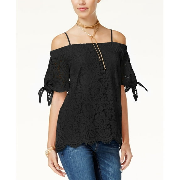 Miss Chievous Juniors' Off-The-Shoulder Lace Top (Black, L)