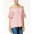 thumbnail image 1 of Miss Chievous Juniors' Off-The-Shoulder Lace Top (Bridal Rose, XL), 1 of 1