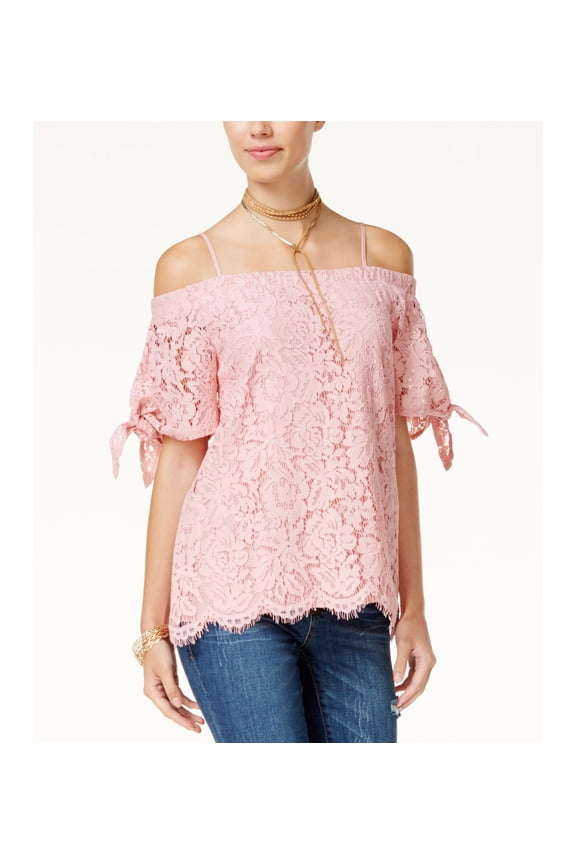 Juniors' Off-The-Shoulder Lace Top (Bridal Rose, XL)