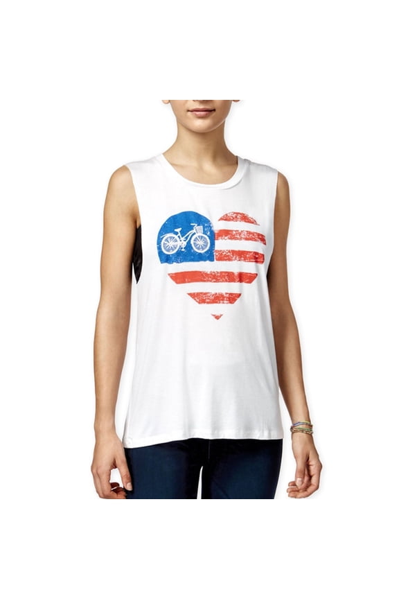 Womens American Flag Bike Tank Top, White, Juniors, Medium