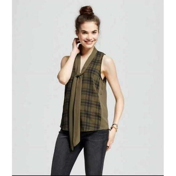 Miss Chievous Womens Juniors Plaid Sheer Tank Top